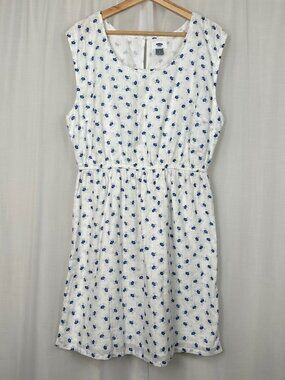 Old Navy Womens Floral Mini Dress Large White Lined Cotton Boho Country Dainty